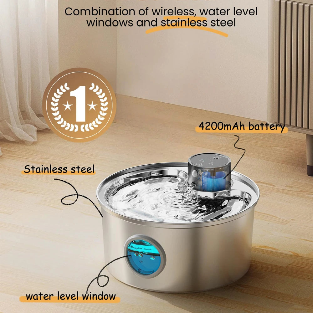 Cat Water Fountain - 3.2L Recharge 5V USB Automatic Sensor Stainless Steel