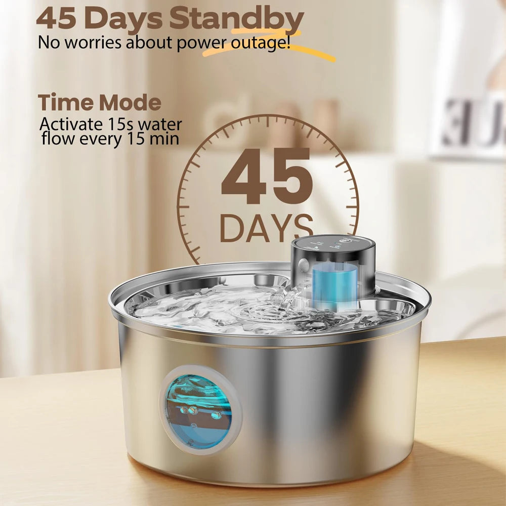 Cat Water Fountain - 3.2L Recharge 5V USB Automatic Sensor Stainless Steel