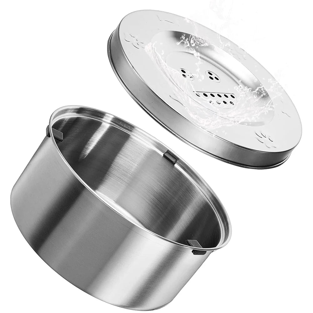 Dog Water Fountain - Stainless Steel Floating Bowl - No Spill Dispenser