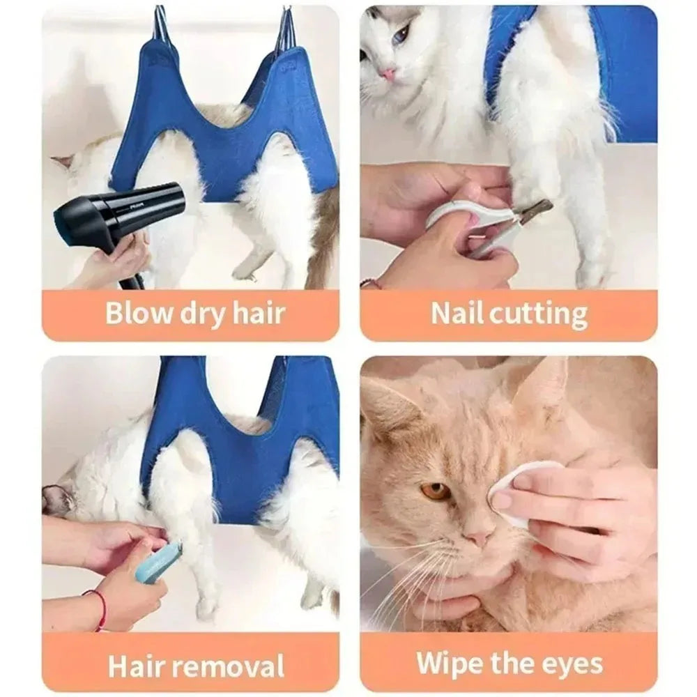 Pet Hammock Repairing Nail Auxiliary Holder Cat Dog Grooming Hammock Restraint Bag with 2 Hooks Cat Grooming Cleaning Holder