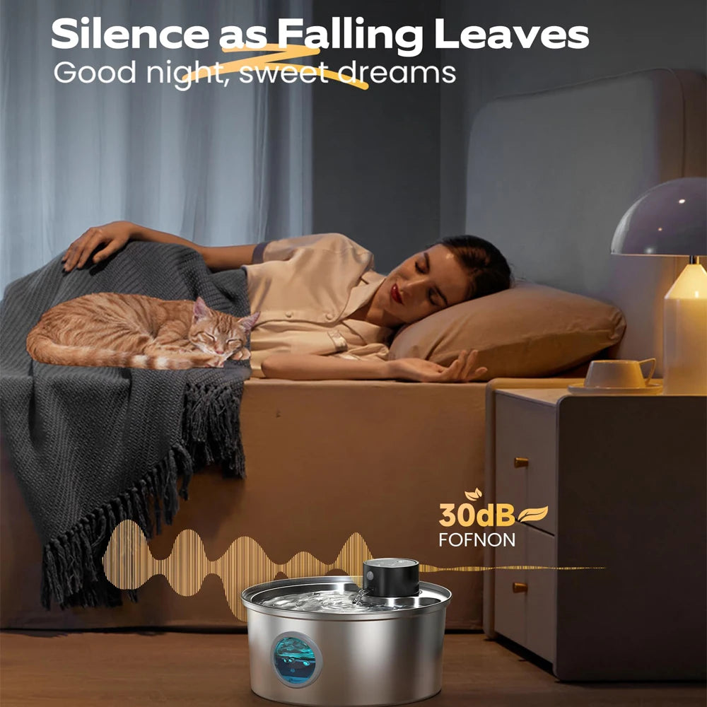 Cat Water Fountain - 3.2L Recharge 5V USB Automatic Sensor Stainless Steel