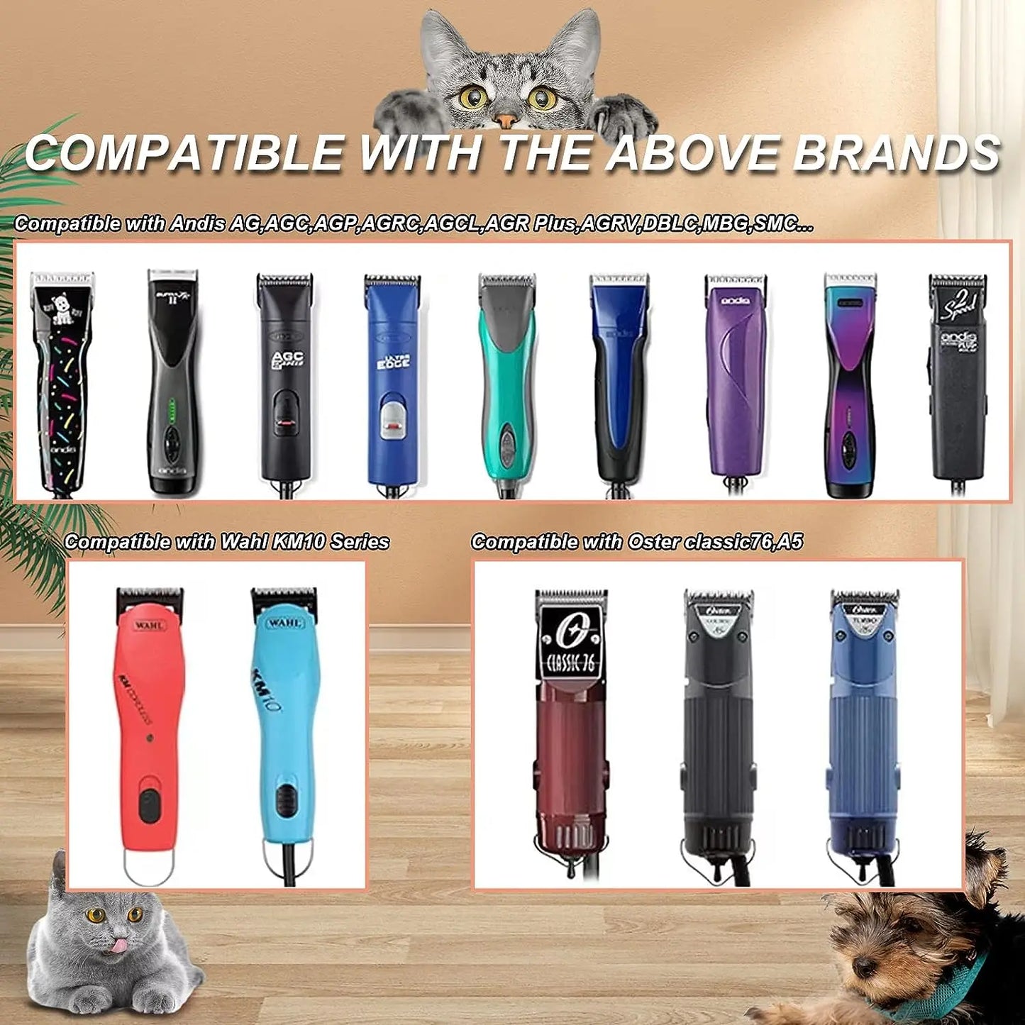 Detachable Pet Dog Cat Grooming Clipper Ceramic Blade Compatible with Most Andis,Oster A5,Wahl KM10 Series Animals Clippers