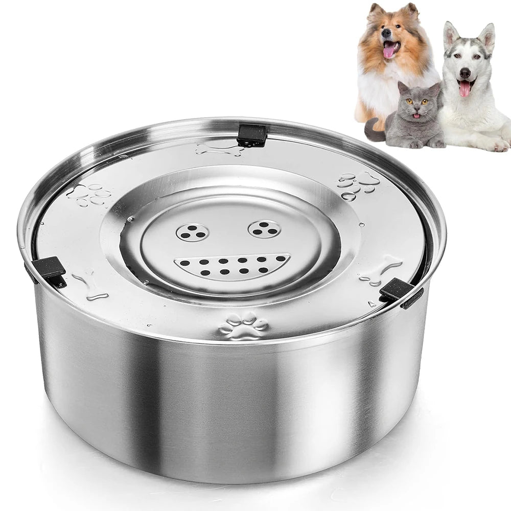 Dog Water Fountain - Stainless Steel Floating Bowl - No Spill Dispenser