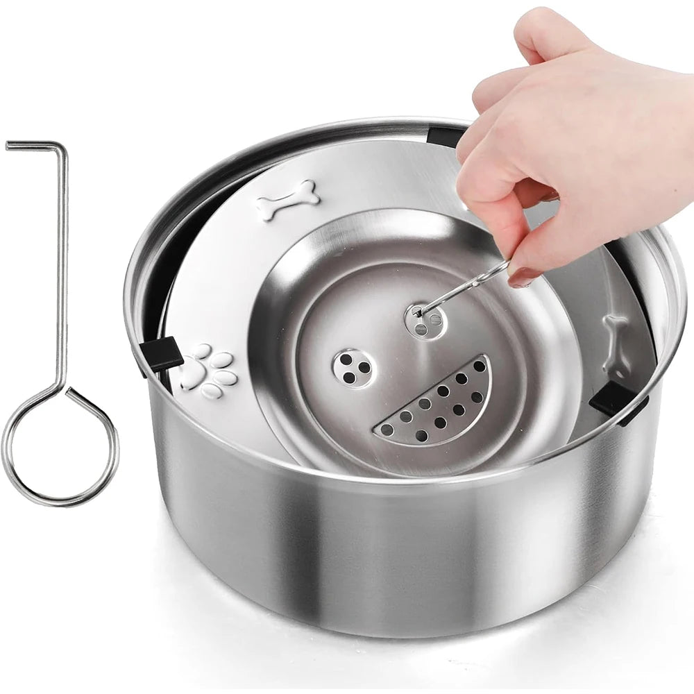 Dog Water Fountain - Stainless Steel Floating Bowl - No Spill Dispenser